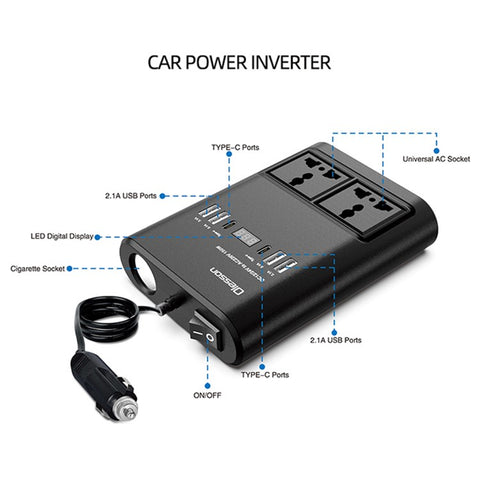 1662 Cigarette Lighter Car Charger 4USB+2Type-C Car Power Inverter 12V to 220V Car 150W Power Socket