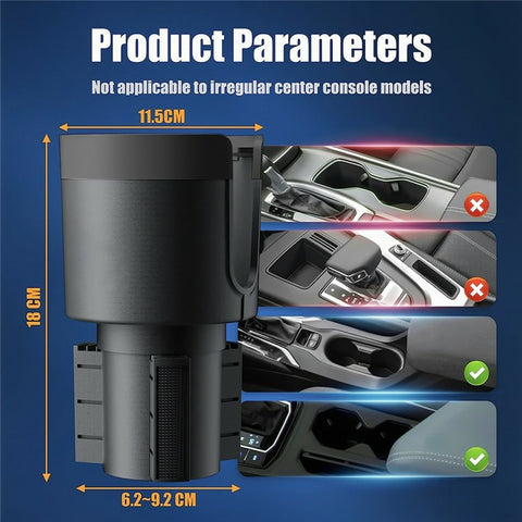 Multifunctional Car Cup Holder Expander Tray with Detachable Plate Phone Stand Food Tray