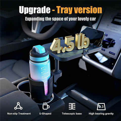 Multifunctional Car Cup Holder Expander Tray with Detachable Plate Phone Stand Food Tray