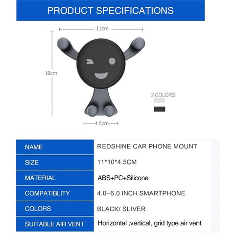 Smiley Face Design Car Phone Mount Universal Air Vent Holder Navigation Support Stand