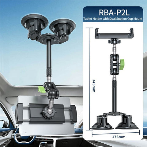LANPARTE RBA-P2L Dual Suction Cup Tablet Stand Extended Version Universal Car Holder Mount with Adjustable Arm