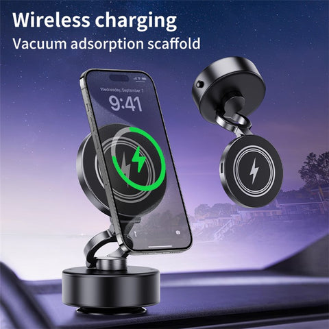 D1 Electric Vacuum Suction Multi Angle Rotating Car Phone Holder 15W Wireless Charging Magnetic Mount for Smartphones