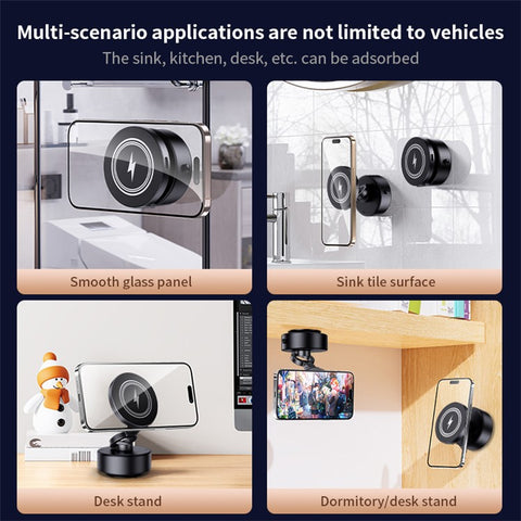 D1 Electric Vacuum Suction Multi Angle Rotating Car Phone Holder 15W Wireless Charging Magnetic Mount for Smartphones
