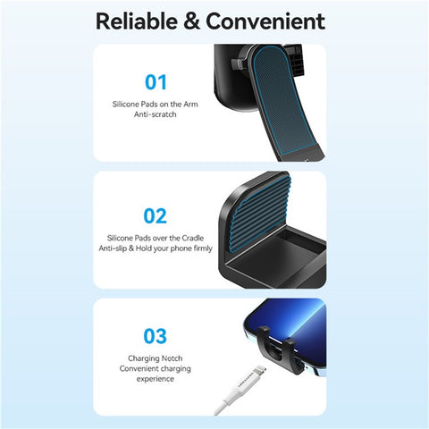 VENTION KSCB0 One Touch Clamp Car Phone Holder Suction Cup Mount Bracket for Dashboard / Windshield