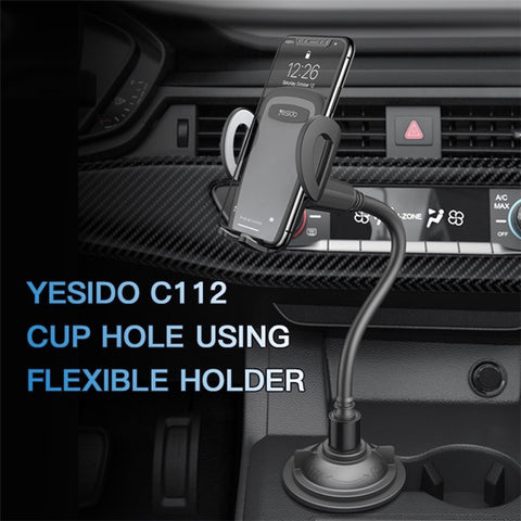 YESIDO C112 Flexible Arm 360 Degree Rotation Car Cup Holder Mobile Phone Bracket with Air Vent Clip