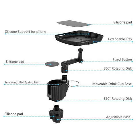 A01 ABS Car Cup Holder Mount Meal Tray Drink Holder Phone Stand Small Dining Table