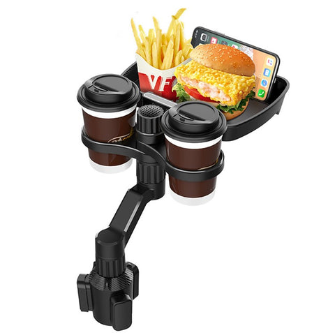D05 Plastic Car Cup Holder Mount Dual Drink Bracket Rotation Meal Tray Phone Stand Car Dining Table