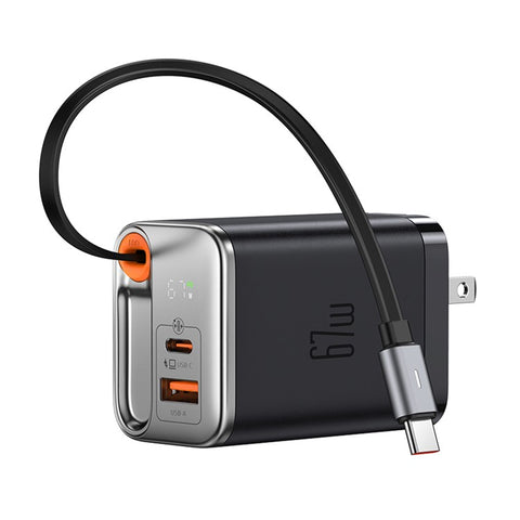 MCDODO CH-4110 Freego Series GaN Charger 67W USB A+C Fast Charging Power Adapter with Retractable Cable