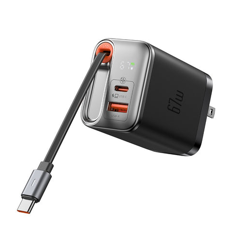 MCDODO CH-4110 Freego Series GaN Charger 67W USB A+C Fast Charging Power Adapter with Retractable Cable