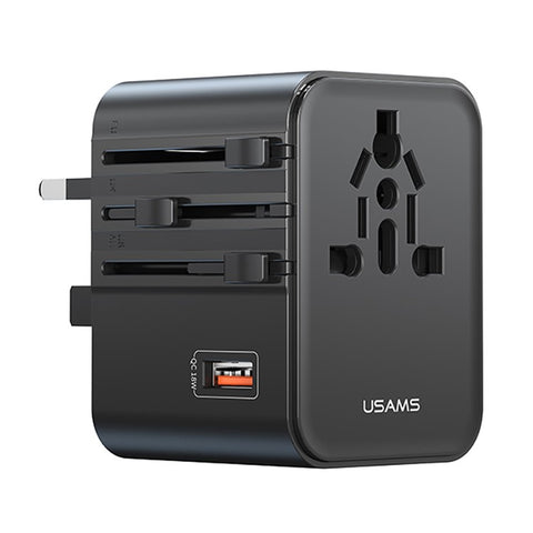 USAMS CC309 T68 25W Travel Phone Adapter 3-Port Multi-Country Converter Fast Charging 2500W Wall Charger