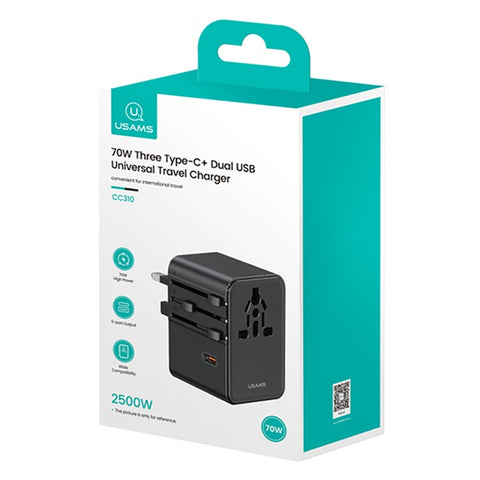 USAMS CC310 T68 70W Travel Phone Adapter 5-Port Multi-Country Converter Fast Charging 2500W Wall Charger