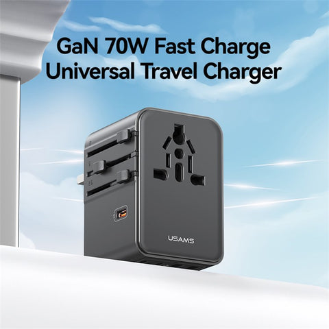 USAMS CC310 T68 70W Travel Phone Adapter 5-Port Multi-Country Converter Fast Charging 2500W Wall Charger
