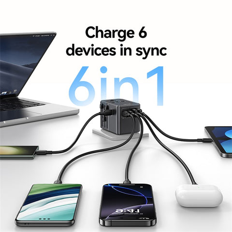 USAMS CC310 T68 70W Travel Phone Adapter 5-Port Multi-Country Converter Fast Charging 2500W Wall Charger
