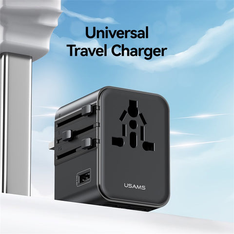 USAMS CC308 T68 17W Travel Adapter Dual Type-C + USB-A Multi-Country Converter 2500W Wall Charger