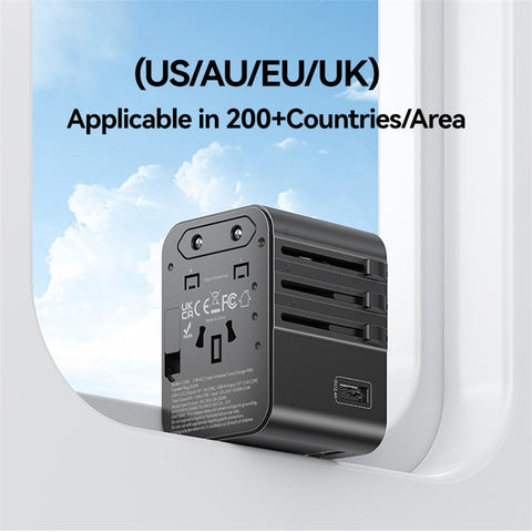 USAMS CC308 T68 17W Travel Adapter Dual Type-C + USB-A Multi-Country Converter 2500W Wall Charger