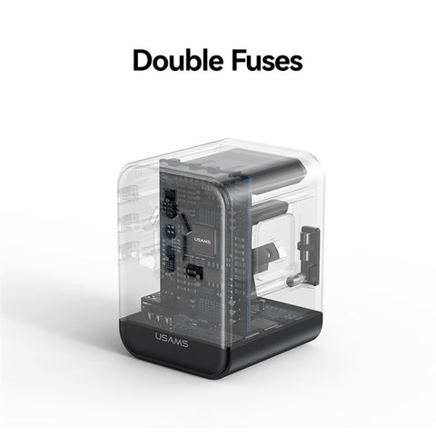 USAMS CC308 T68 17W Travel Adapter Dual Type-C + USB-A Multi-Country Converter 2500W Wall Charger