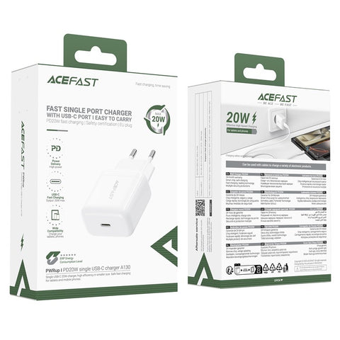 ACEFAST A130 PD 20W USB-C Charger Single Port Travel Home Fast Charging Adapter