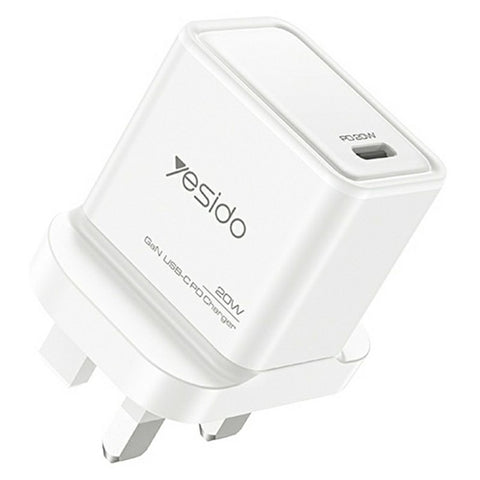 YESIDO YC79 Single USB-C Port GaN Charger PD 20W Fast Charging Wall Charger, UK Plug for Smartphone  /  Tablet