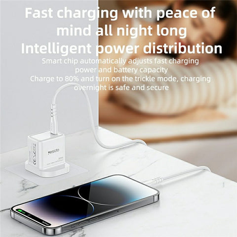 YESIDO YC79 Single USB-C Port GaN Charger PD 20W Fast Charging Wall Charger, UK Plug for Smartphone  /  Tablet