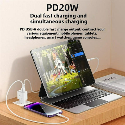 YESIDO YC61 GaN Travel Charger USB-C / USB-A Dual Port PD 20W QC 18W Fast Charging Adapter
