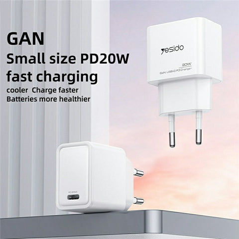 YESIDO YC60 USB-C GaN Travel Charger PD 20W Fast Charging Power Adapter for Phone / Tablet