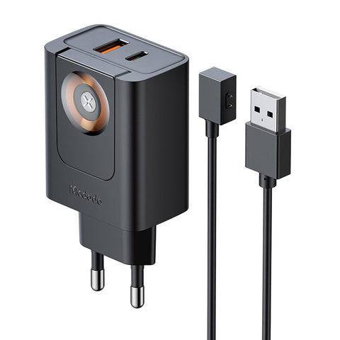 MCDODO CH-3700 2 in 1 Wireless Smart Watch + Travel Charger 30W USB-A / USB-C Fast Charging Wall Charger