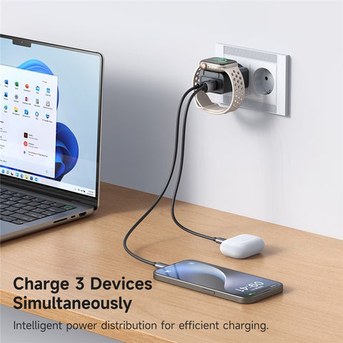 MCDODO CH-3700 2 in 1 Wireless Smart Watch + Travel Charger 30W USB-A / USB-C Fast Charging Wall Charger
