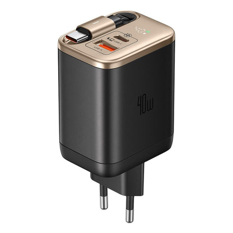 MCDODO CH-4281 40W GaN Charger with Retractable Cable Fast Charging USB-C / USB-A Charger Block - EU Plug