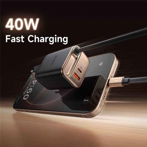 MCDODO CH-4281 40W GaN Charger with Retractable Cable Fast Charging USB-C / USB-A Charger Block - EU Plug
