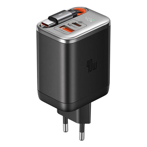 MCDODO CH-4281 40W GaN Charger with Retractable Cable Fast Charging USB-C / USB-A Charger Block - EU Plug