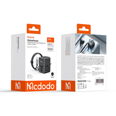 MCDODO CP-5980 MDD G5 Series 70W Global Wall Charger 3 USB-C + 2 USB-A Universal Travel Adapter Charger Set with Type-C Cable