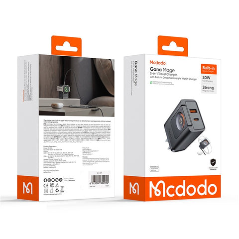 MCDODO CH-5040 MDD 2 in 1 Wall Charger with Watch Wireless Charging Portable Travel Charger 30W USB-A / USB-C
