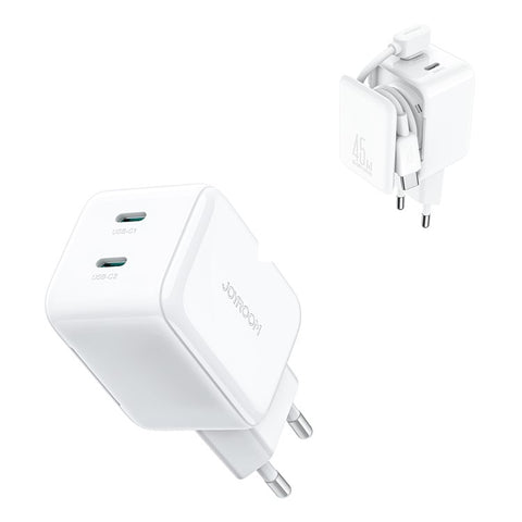 JOYROOM JR-TCL05 45W GaN Charger Fast Charging Dual Type-C Ports With Retractable Cable