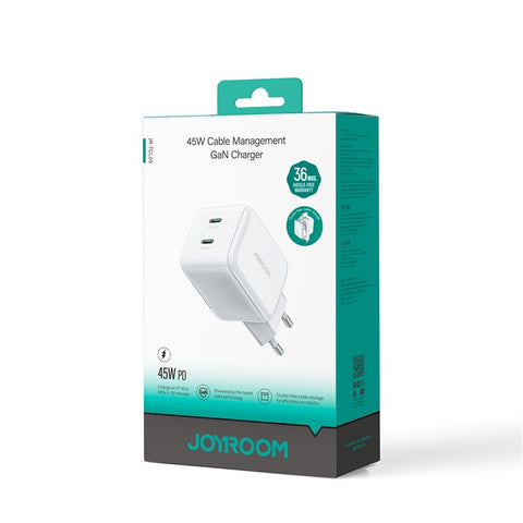 JOYROOM JR-TCL05 45W GaN Charger Fast Charging Dual Type-C Ports With Retractable Cable