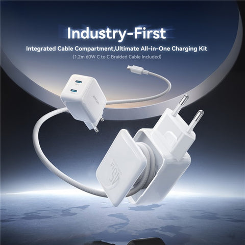 JOYROOM JR-TCL05 45W GaN Charger Fast Charging Dual Type-C Ports With Retractable Cable