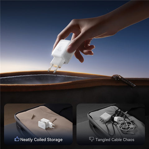 JOYROOM JR-TCL05 45W GaN Charger Fast Charging Dual Type-C Ports With Retractable Cable