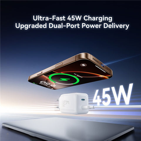 JOYROOM JR-TCL05 45W GaN Charger Fast Charging Dual Type-C Ports With Retractable Cable