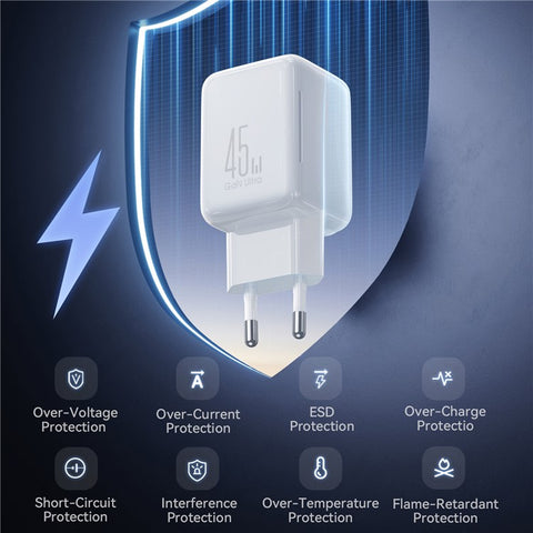 JOYROOM JR-TCL05 45W GaN Charger Fast Charging Dual Type-C Ports With Retractable Cable