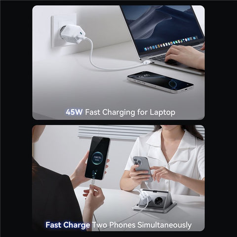 JOYROOM JR-TCL05 45W GaN Charger Fast Charging Dual Type-C Ports With Retractable Cable