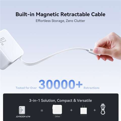 JOYROOM JR-TCL06 67W Fast Charging GaN Charger with Retractable Type-C Cable
