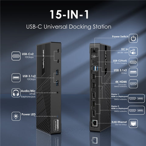 WAVLINK UG69PD25 Pro Triple 4K Display Laptop Docking Station with 100W PD Charging