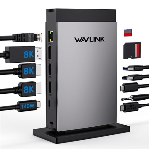 WAVLINK WL-UMD26 11-in-1 USB-C Docking Station with 8K HD, 8K Displayport, and 140W PD 3.1 Charging