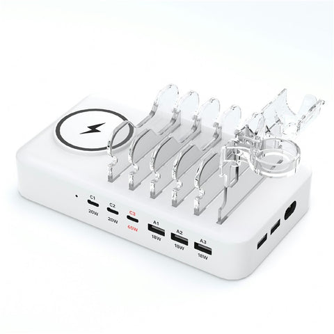 150W USB A + Type C 8 Ports Charger Hub GaN Fast Charging Station with 15W Wireless Charging