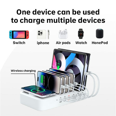 150W USB A + Type C 8 Ports Charger Hub GaN Fast Charging Station with 15W Wireless Charging