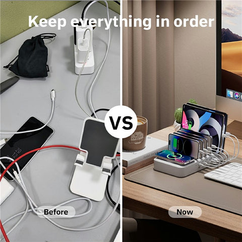 150W USB A + Type C 8 Ports Charger Hub GaN Fast Charging Station with 15W Wireless Charging