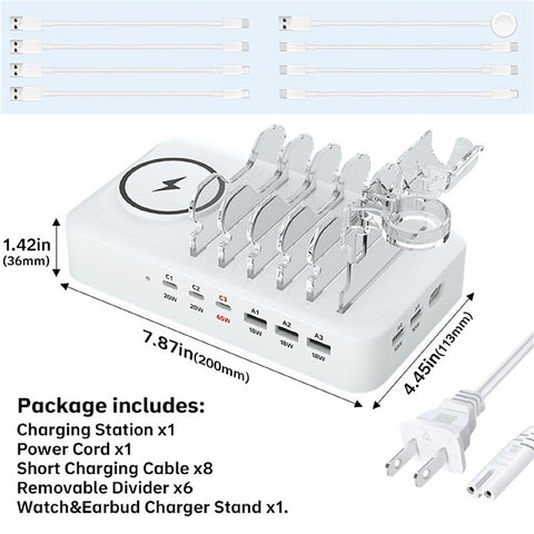 150W USB A + Type C 8 Ports Charger Hub GaN Fast Charging Station with 15W Wireless Charging