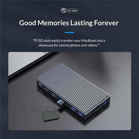 ORICO CDH-9N Multi-Port Docking Station Mini USB Hub with 10Gbps USB3.1/HD/Gigabit LAN/3.5mm Audio Jack for Laptop