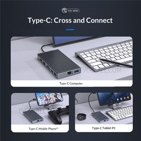 ORICO CDH-9N Multi-Port Docking Station Mini USB Hub with 10Gbps USB3.1/HD/Gigabit LAN/3.5mm Audio Jack for Laptop