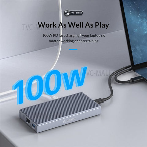 ORICO CDH-9N Multi-Port Docking Station Mini USB Hub with 10Gbps USB3.1/HD/Gigabit LAN/3.5mm Audio Jack for Laptop