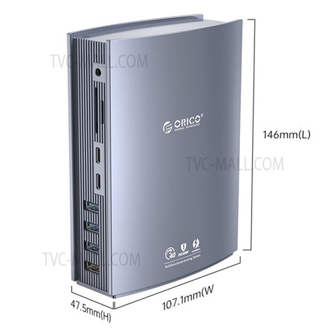 ORICO TB3-S3-GY-BP USB C Hub Adapter to 3.5mm AUX Port Memory Card Reader Slots 10Gbps Type C Port 15W 60W PD Port USB 3.1 USB 2.0 DC Charge RJ45 4K Video Output